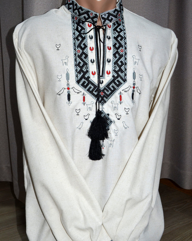 "Lyubomir" off-white shirt with embroidered animals