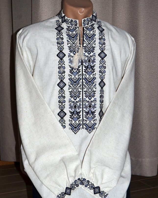 Grey shirt with cross embroidery
