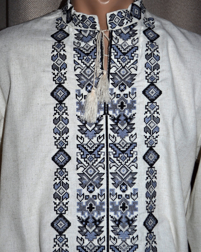 Grey shirt with cross embroidery