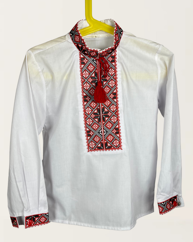 Boy white shirt with red cross embroidery