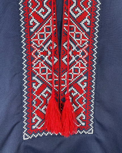 Boy dark blue shirt with red cross embroidery