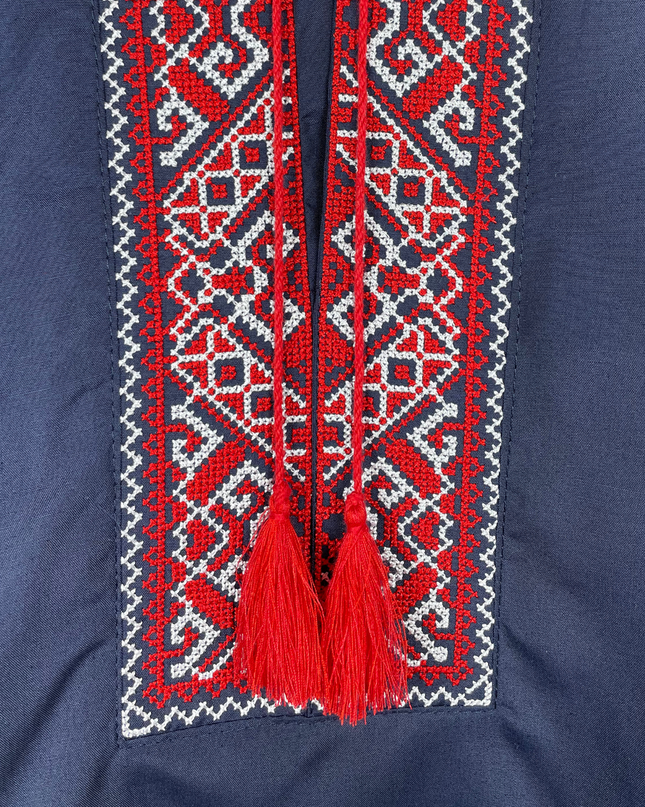 Boy dark blue shirt with red cross embroidery