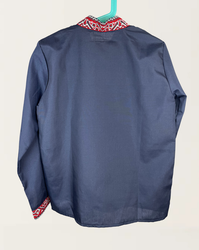 Boy dark blue shirt with red cross embroidery