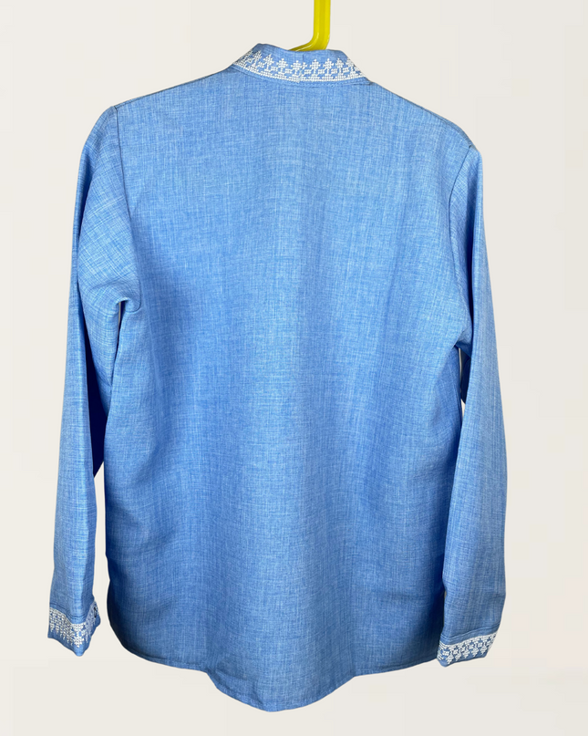 Boy blue shirt with cross embroidery