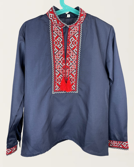 Boy dark blue shirt with red cross embroidery