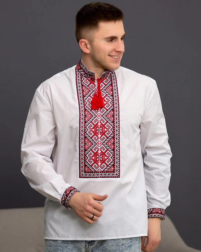 White shirt with red ornament