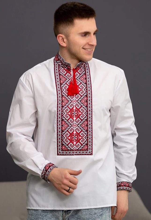 White shirt with red ornament