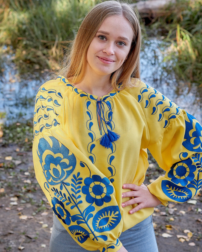 Large flowers yellow shirt