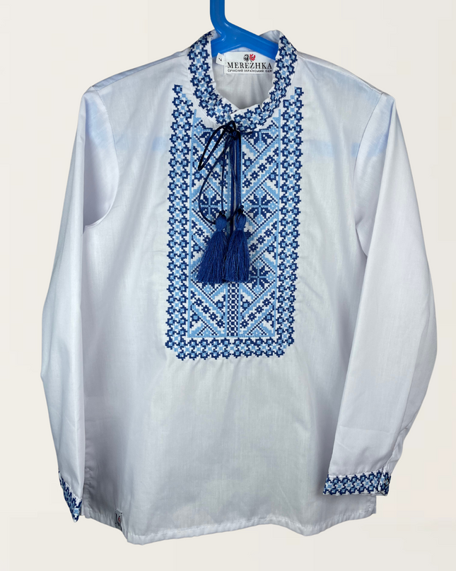Boy white shirt with red cross embroidery
