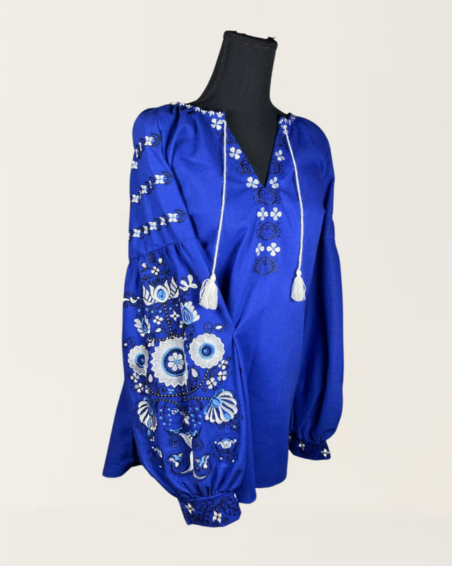 Tree of life electric blue blouse