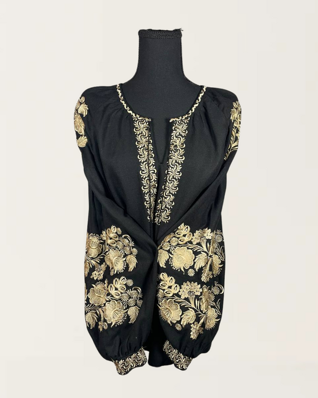 Black blouse with gold embroidery