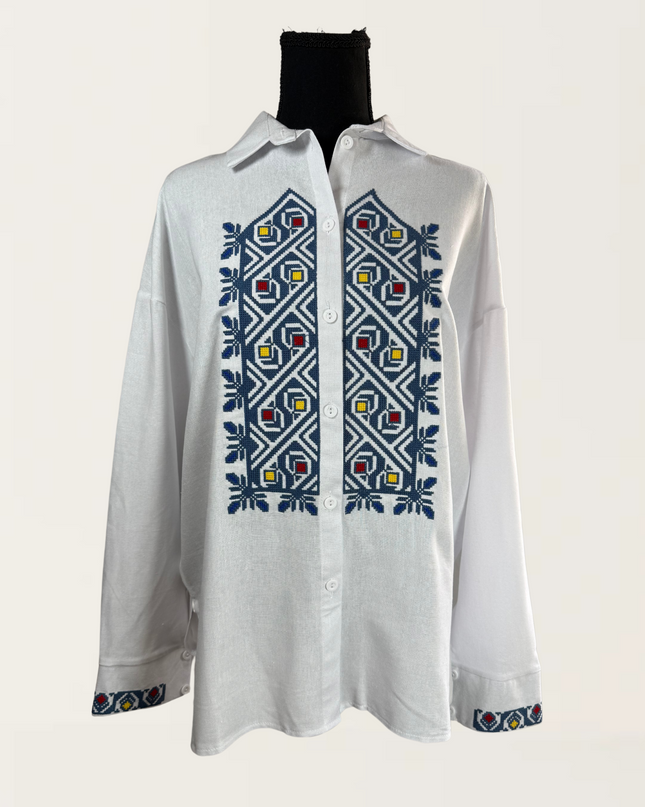 White shirt with cross embroidery