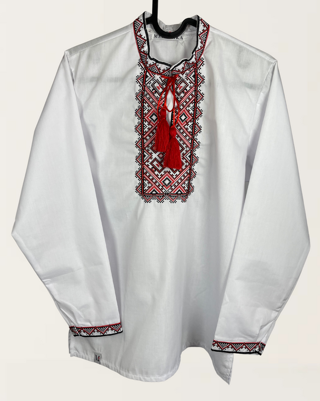 Boy white shirt with red cross embroidery