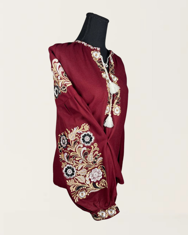 Maroon blouse with flowers