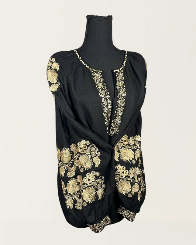 Black blouse with gold embroidery