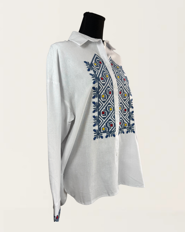 White shirt with cross embroidery