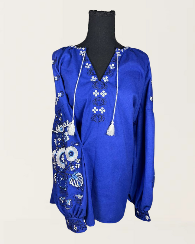 Tree of life electric blue blouse
