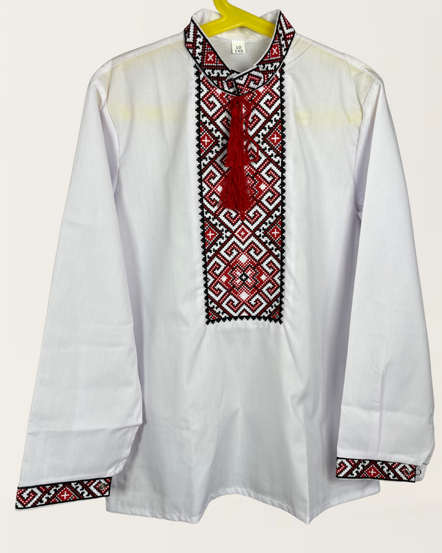 Boy white shirt with red cross embroidery