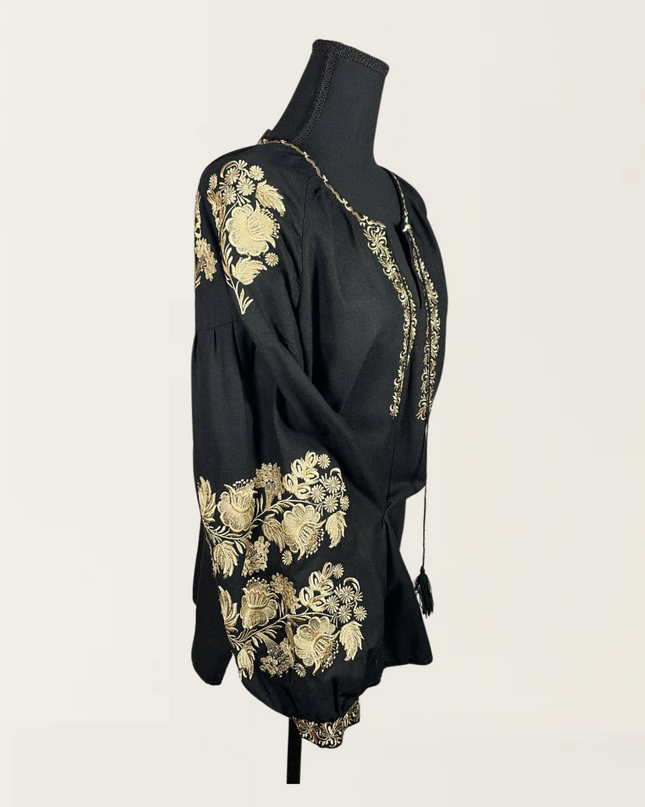 Black blouse with gold embroidery
