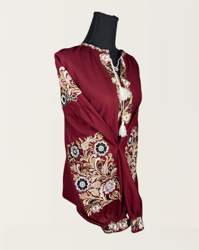 Maroon blouse with flowers