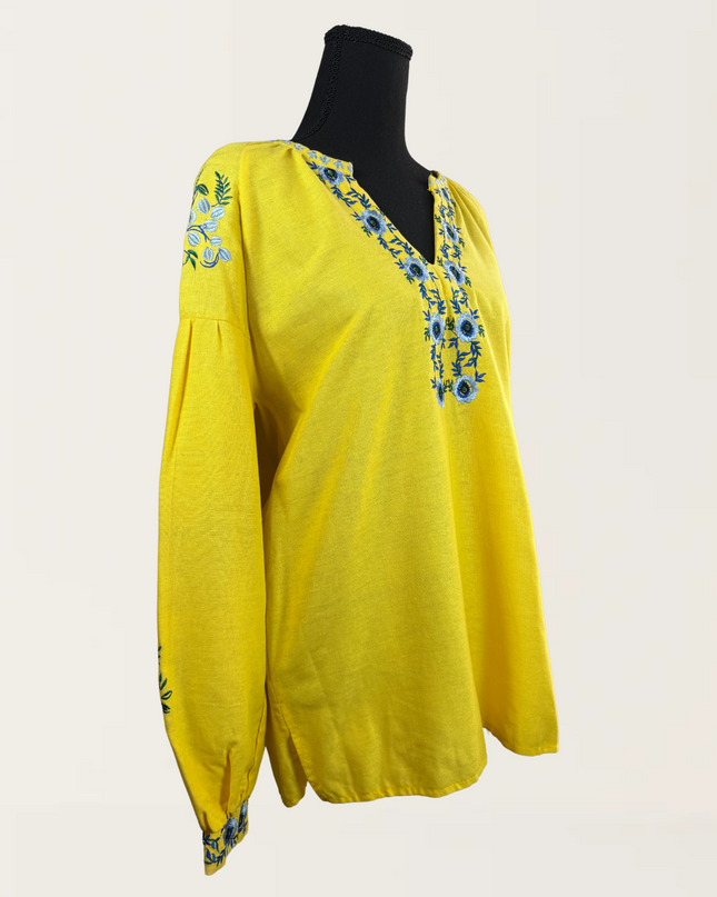 Large flowers yellow shirt