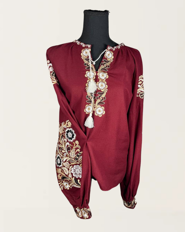 Maroon blouse with flowers