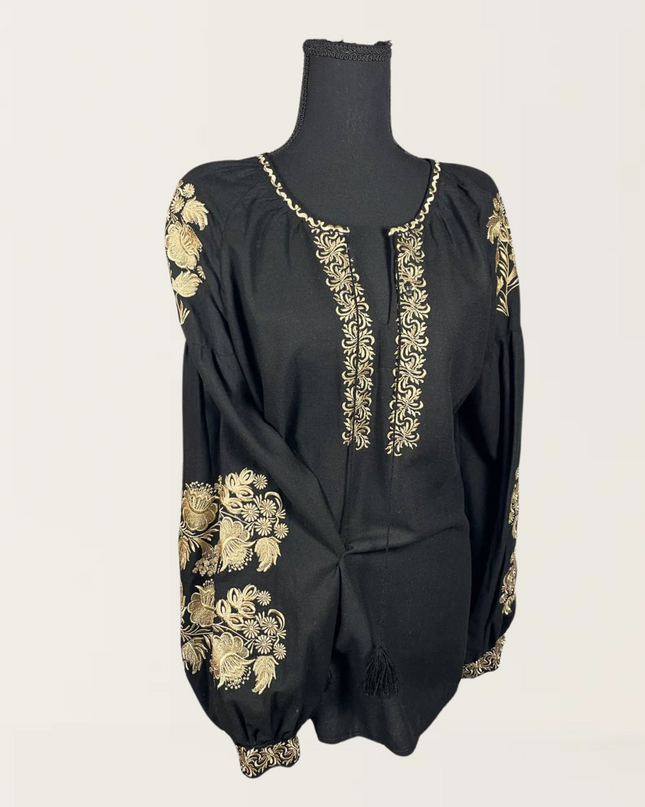 Black blouse with gold embroidery