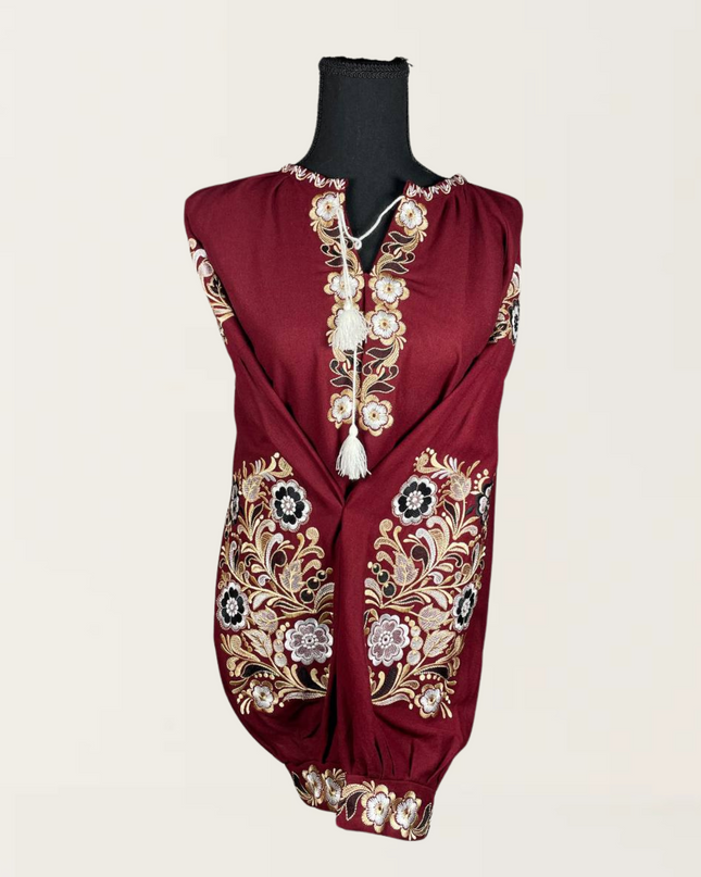 Maroon blouse with flowers