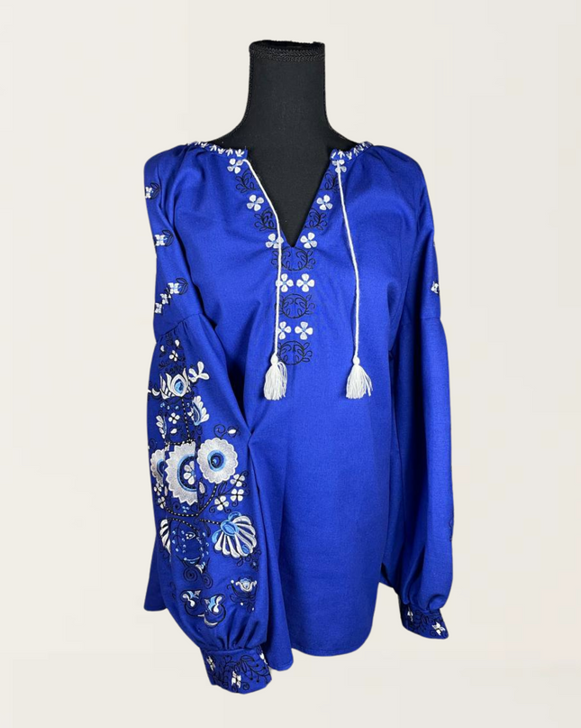 Tree of life electric blue blouse