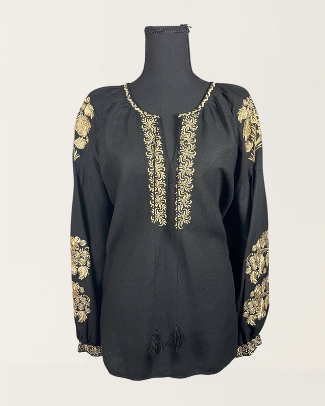 Black blouse with gold embroidery