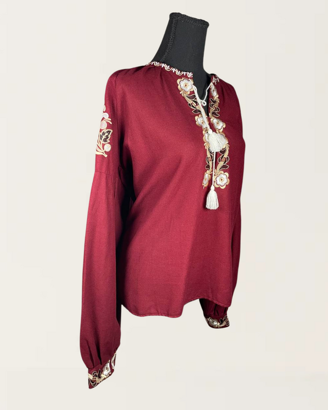 Maroon blouse with flowers
