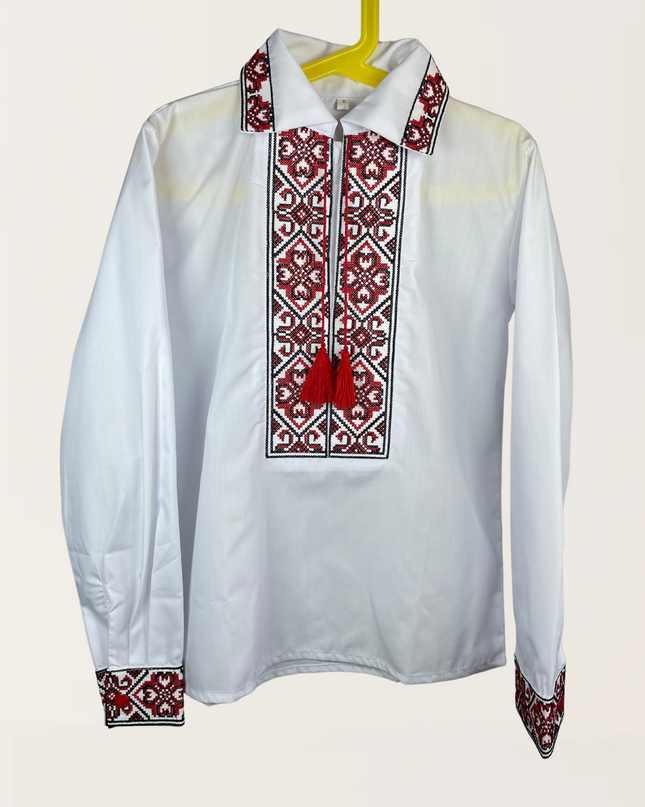 Boy white shirt with red cross embroidery