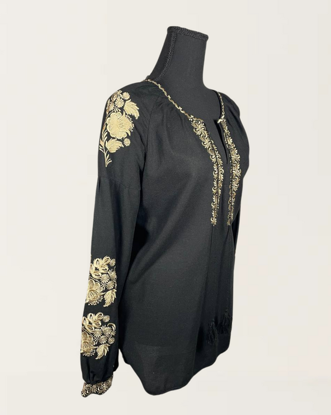 Black blouse with gold embroidery