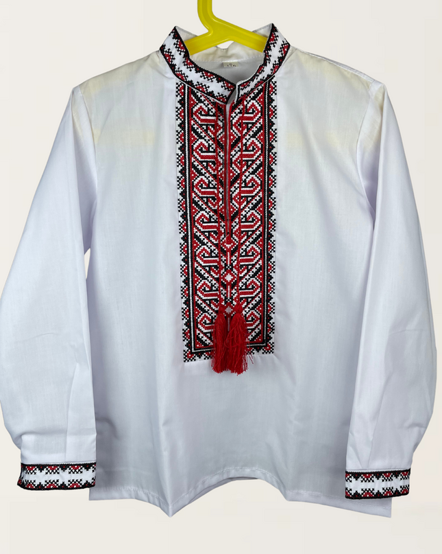 Boy white shirt with red cross embroidery