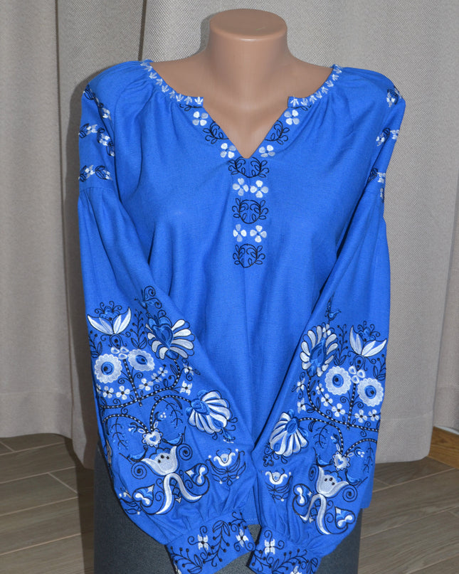 "Tree of life" blue embroidery shirt