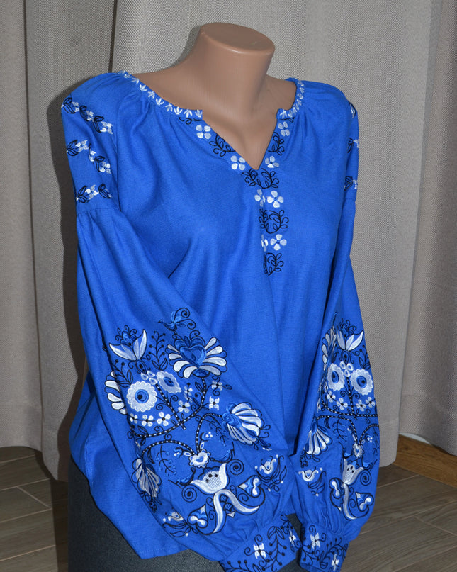"Tree of life" blue embroidery shirt