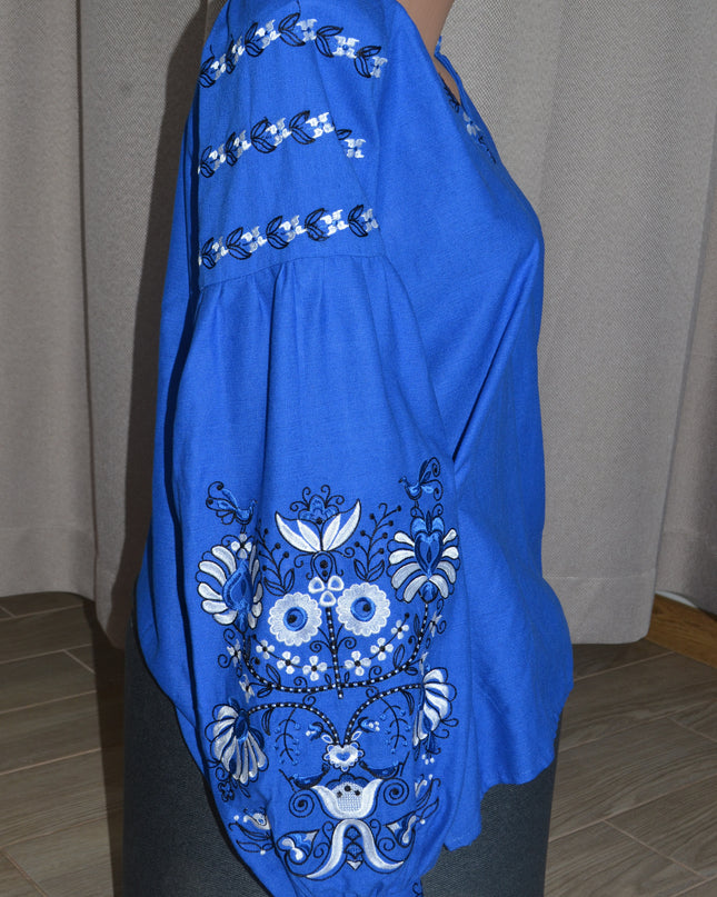 "Tree of life" blue embroidery shirt
