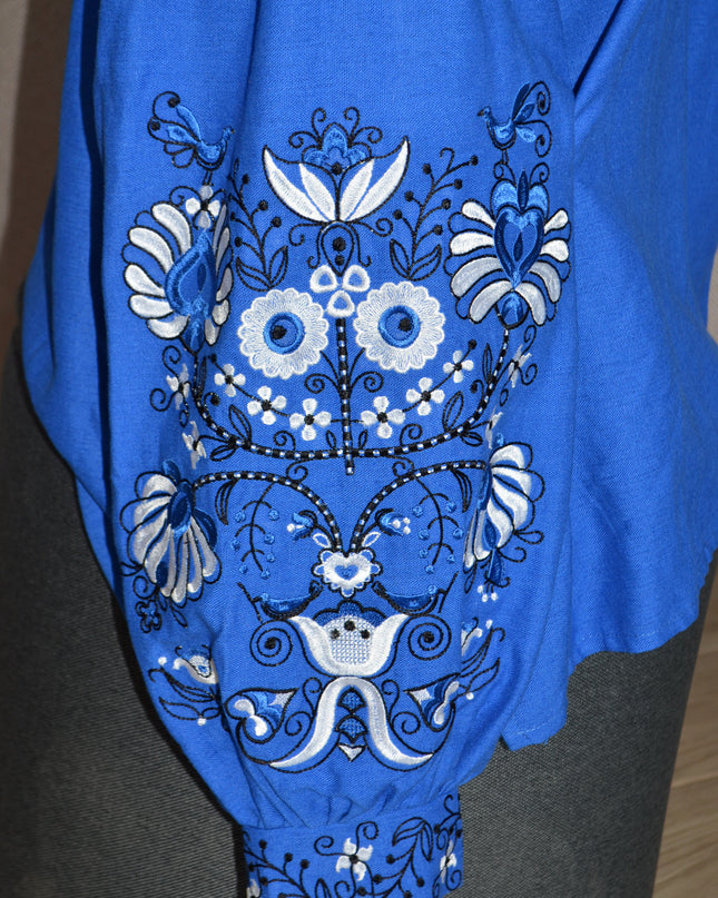 "Tree of life" blue embroidery shirt