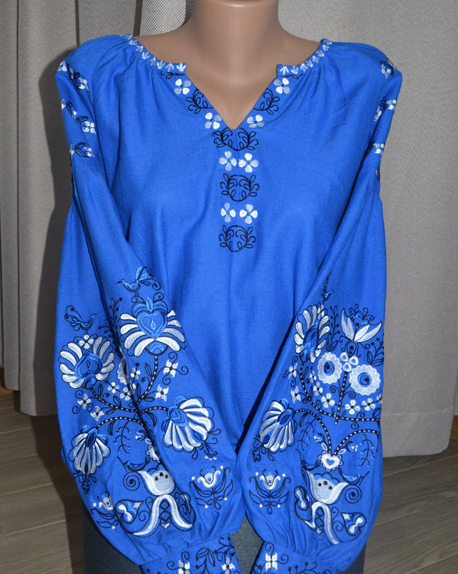 "Tree of life" blue embroidery shirt