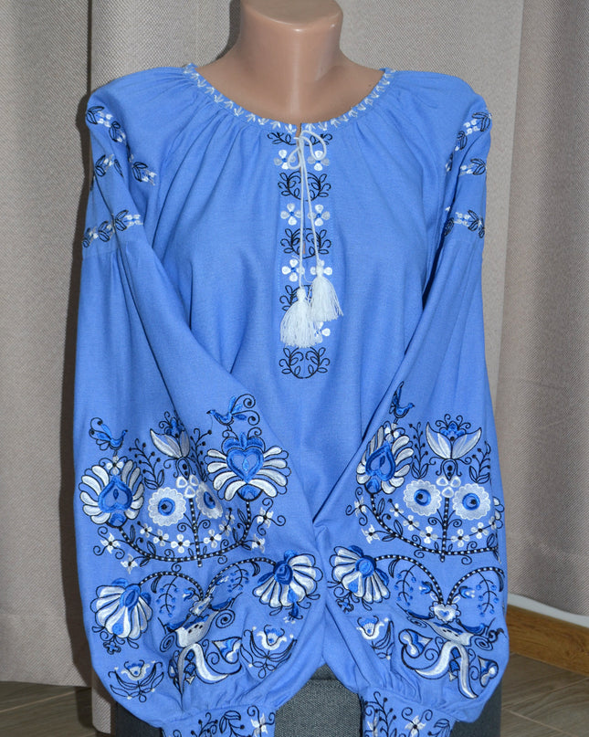 "Tree of life" sky blue embroidery shirt