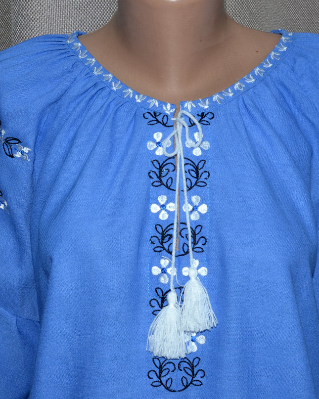 "Tree of life" sky blue embroidery shirt