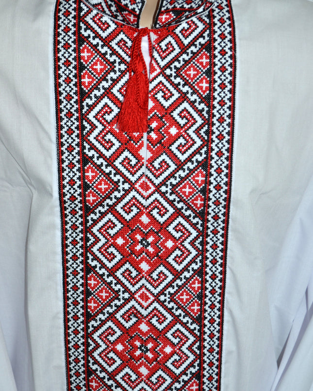 White shirt with red ornament