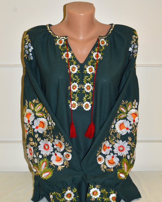 Dark green shirt with daisies