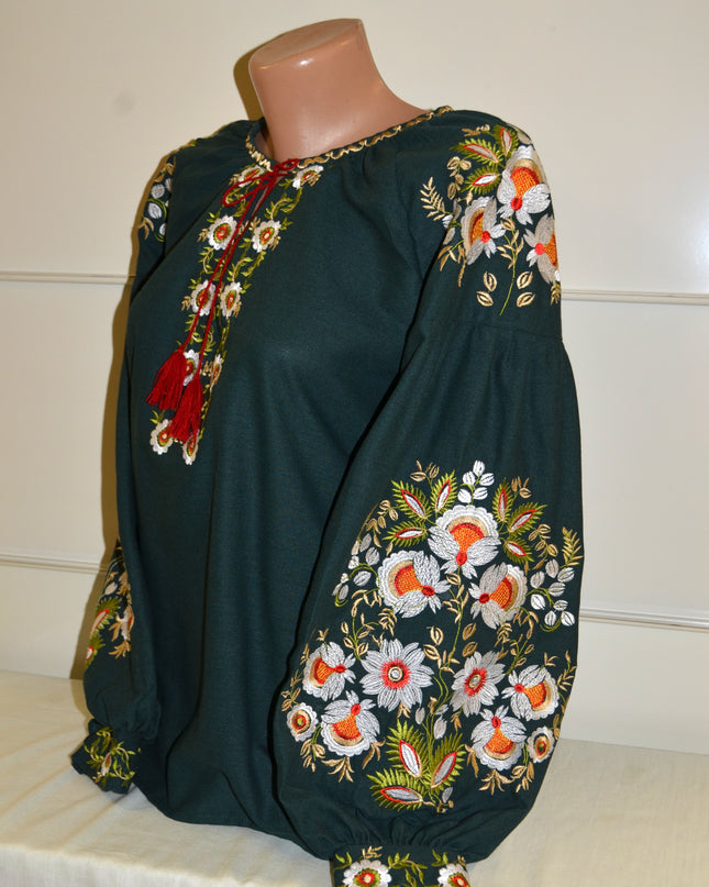 Dark green shirt with daisies