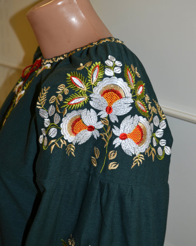 Dark green shirt with daisies