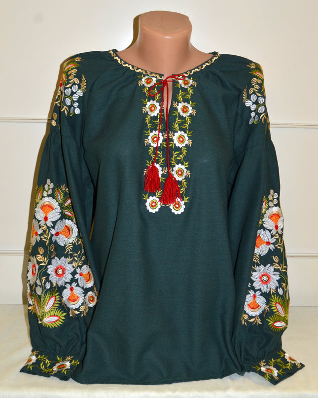 Dark green shirt with daisies
