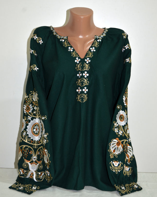 "Tree of life" green embroidery shirt