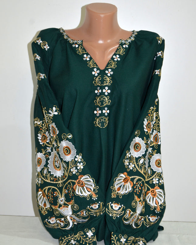 "Tree of life" green embroidery shirt