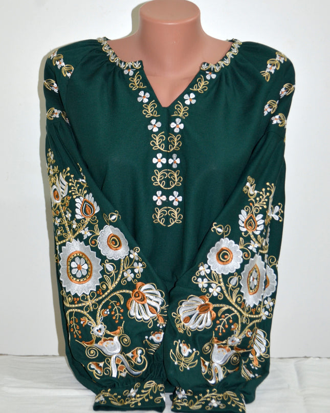 "Tree of life" green embroidery shirt
