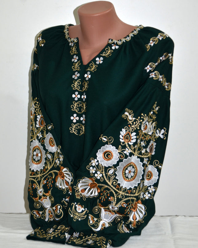"Tree of life" green embroidery shirt